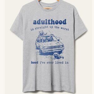Adulthood is the Worst Hood Funny Raccoon Graphic T-Shirt